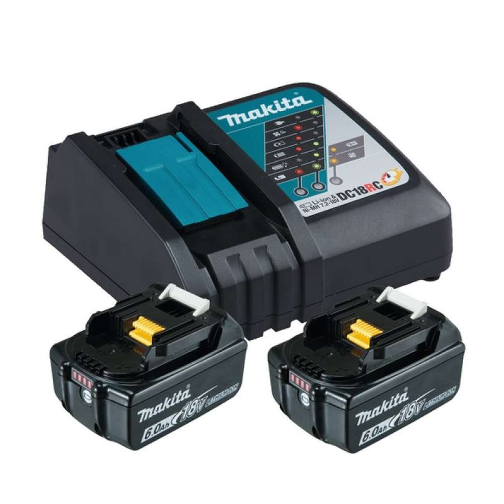 Set 2 acumulatori Makita BL1860B LXT, 18V, 6.0Ah si incarcator DC18RC