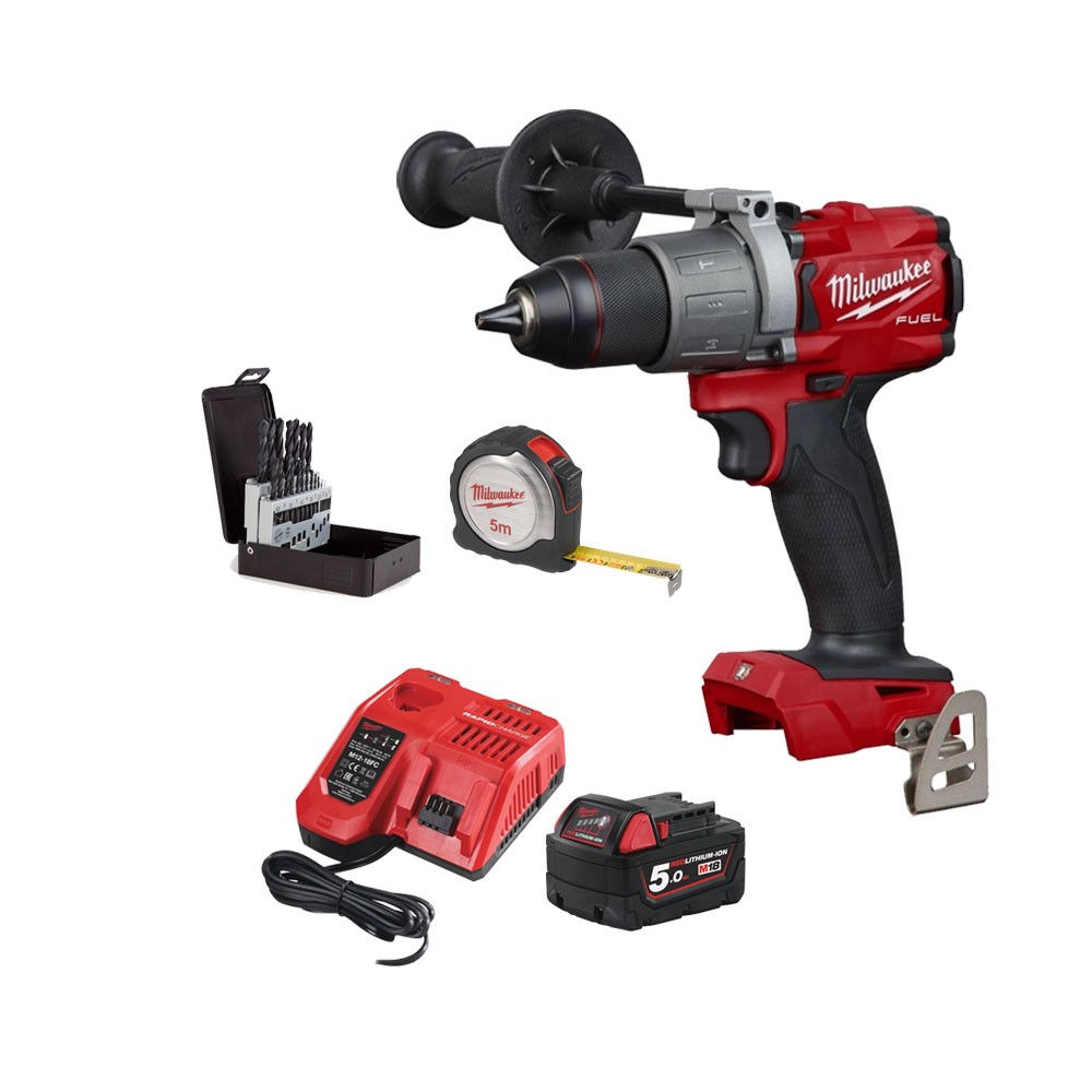 Masina de gaurit si insurubat cu percutie Milwaukee M18 FPD2-0X, cu acumulator + ruleta si burghie