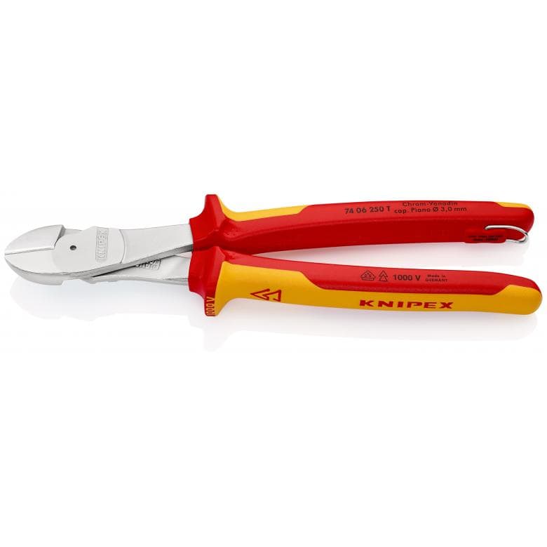 Cleste tais lateral Knipex de forta 250mm VDE cu carlig fixare