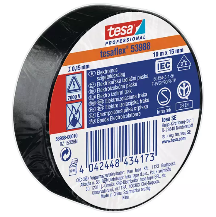 Tesa - Banda electroizolatoare PVC negru 10mx15mm [53988-00010-00]