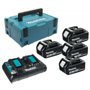 Set 4 acumulatori Makita BL1830B LXT, 18V, 3.0Ah si incarcator DC18RD