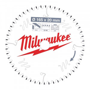 Milwaukee - Panza fierastrau circular de mana CSB P ALU, 165x20x2.2mm, dinti 52 TF NEG. [4932471296]