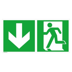 No Name - Indicator de evacuare din aluminiu 300x150mm iesire de urgenta pe stanga, sageata in jos, fotoluminiscent [4044589129697]