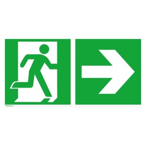 No Name - Indicator de evacuare din aluminiu 400x200mm iesire de urgenta pe dreapta, sageata dreapta, fotoluminiscent [4044589113696]