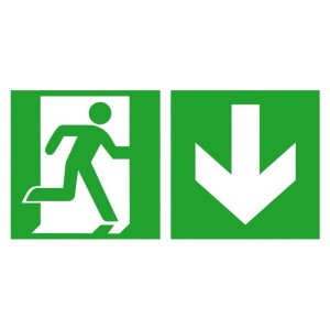 No Name - Indicator de evacuare din aluminiu 400x200mm iesire de urgenta pe dreapta, sageata in jos, fotoluminiscent [4044589113597]