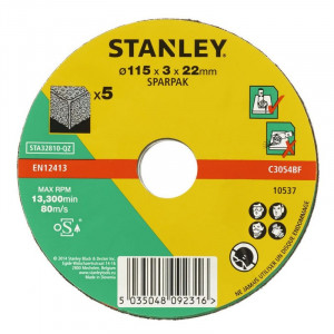 STANLEY - Disc abraziv cu degajare pentru taiere piatra/ciment 115x22.23x3.2mm, 5 bucati [STA32810-QZ]